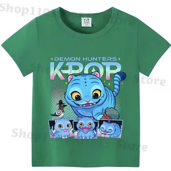 Dívčí tričko KPop Demon Hunters (Lovkyně démonů) Dětské barevné tričko s potiskem KPop Demon Hunters (zelené) Varianta: No. 2, Velikost: 100