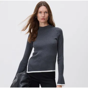 Dámský svetr Reserved - Svetr s kontrastní lemovkou - středně šedá - 126GS-85M - 126GS-85M-XL