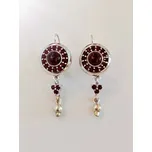 Stříbrné náušnice s českými granáty, rhodiované