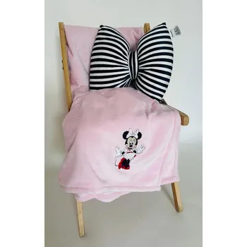 Polštář Sleep-well Sada deka mikroflanel UNI sv. růžová s výšivkou Minnie a polštářek mašle