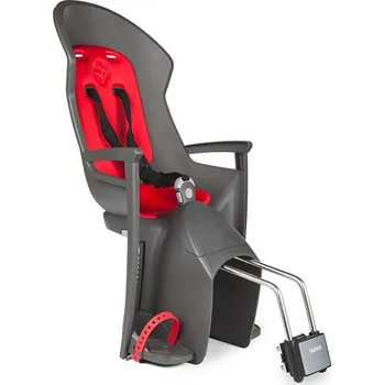 cyklosedačka sedačka zadní HAMAX Amiga šedo/červená (Samonosná sedačka s uchycením na rámovou sedlovou trubku, nosnost do 22kg,3bodové pásy)