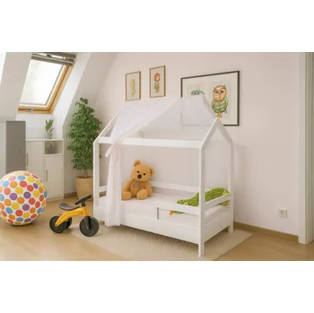 Dětská postel Postel domeček bílá 160x80 cm + rošt ZDARMA