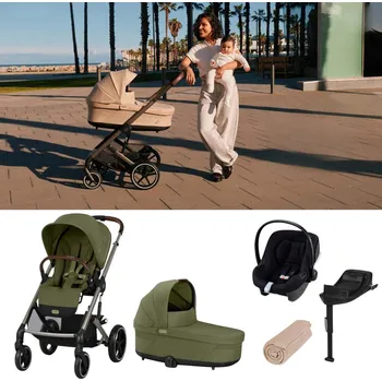 Kočárek CYBEX Výhodný set Balios Moss Green + Lůžko + Autosedačka se základnou