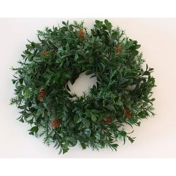 Věnec Věnec s buxusem a šiškami nezdobený prům. 28 cm