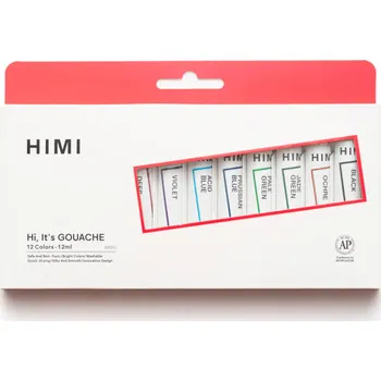Speciální výtvarná barva HIMI kvašové barvy - Tube Gouache Set - 12 Colours (12 ml)