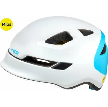 Cyklistická přilba přilba KED Pop Mips M white blue 52-56 cm (juniorská přilba s technologií MIPS pro malé závodníky, K-Fit upínací systém s integrovanou zadní blikačkou)