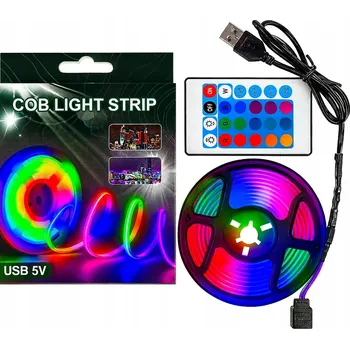 LED osvětlení LED pásek RGB COB 2m USB 5V s dálkový ovladač IR 24 tlačítek, možnost stříhání po 2,5 cm
