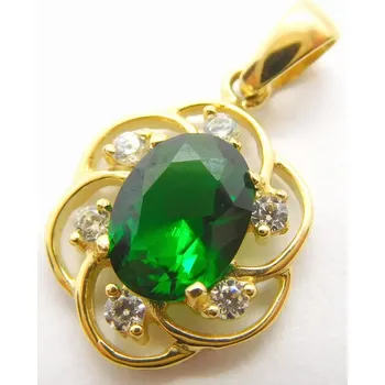 Přívěsek Klenoty Budín Mohutný zlatý přívěsek se zeleným smaragdem a zirkony 585/1,34gr HK3234 (Klenoty Budín Mohutný zlatý přívěsek se zeleným smaragdem a zirkony 585/1,34gr HK3234)