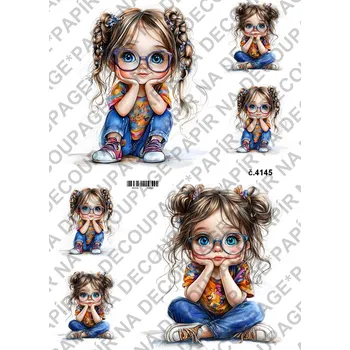 Umělecký papír Rýžový a soft papír na decoupage - Holčička s brýlemi - KB04145 Materiál: Soft, Rozměr: A4
