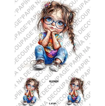 Umělecký papír Rýžový a soft papír na decoupage - Holčička s brýlemi - KB04141 Materiál: Soft, Rozměr: A4