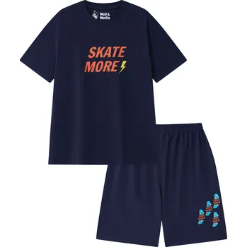 Chlapecké pyžamo Chlapecké pyžamo s krátkým rukávem a kraťasy tm. modré Wolf & Wolfie S2562B Velikost: 158