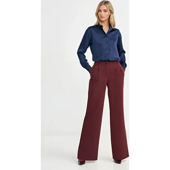 Dámské kalhoty Široké kalhoty se záhyby SD10 NIFE Barva: Bordová, Velikost: M