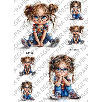 Umělecký papír Rýžový a soft papír na decoupage - Holčička s brýlemi - KB04149 Materiál: Soft, Rozměr: A4