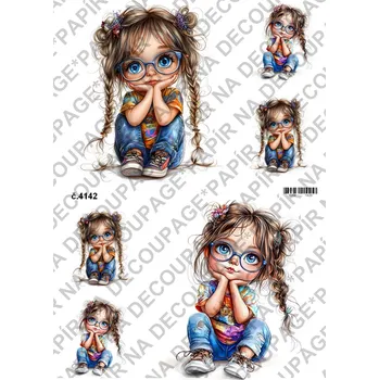 Umělecký papír Rýžový a soft papír na decoupage - Holčička s brýlemi - KB04142 Materiál: Soft, Rozměr: A4