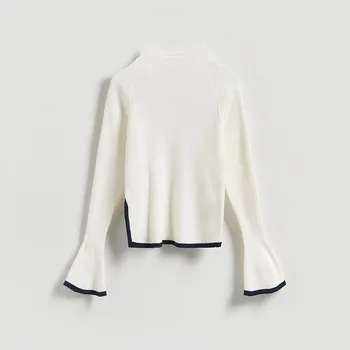 Dámský svetr Reserved - Svetr s kontrastní lemovkou - krémová - 126GS-01X - 126GS-01X-S