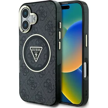 Náhradní kryt pro mobilní telefon Kryt Guess Case iPhone 16 with MagSafe Guhmp16Shg4Prtgk (Iml Metal Glitter 4G Circle Triangle) Black