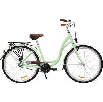 Městské kolo kolo STORM Barcelona 28" 1sp. 17" pistáciové (kolo City dámské, rám ocel, nosič, dvojté ráfky Al, náboj torpedo 1 rychl., sedlo gel, komfortní gripy, led osvětlení)