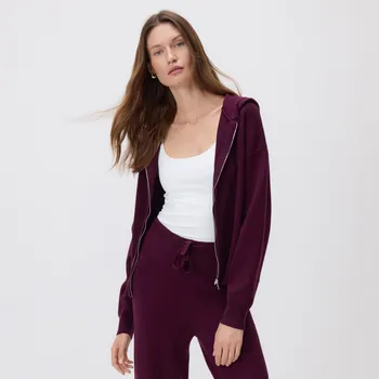 Dámský svetr Reserved - Propínací svetr s kapucí - tmavě fialová - 025GH-49X - 025GH-49X-L