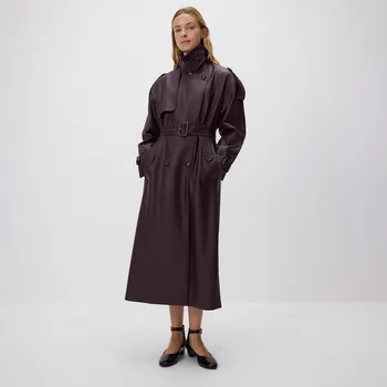 Dámský kabát Reserved - Dvouřadý trenčkotový kabát s páskem - bordó - 737HD-53X - 737HD-53X-XS