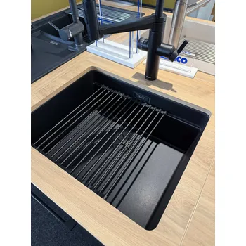 Granitový dřez Jednokomorový dřez Blanco ocel černý