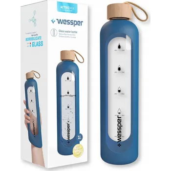 Obraz Motivační skleněná lahvička na vodu 1 l Wessper B1 BOROSILICATE Navy Blue