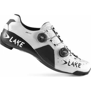 Pánské cyklistické tretry tretry LAKE CX403 Carbon bílo/černé vel.43 (vrcholný model silničních treter LAKE CX403 s dvěma upínacími systémy BOA, tvarovatelnou Monocoque karbonovou podrážkou a svršek z klokaní kůže K-Lite)
