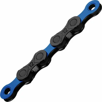 Řetěz na kolo řetěz KMC DLC 12 modro/černý v krabičce 126 čl. (řetěz KMC DLC 12 modro/černý, vhodný na řazení Shimano/Sram/Campa, nesměrový, 126 článků, 272 gramů, DLC, včetně spojky)