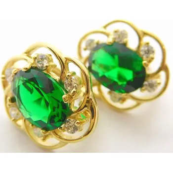 Náušnice Klenoty Budín Dámské klasické zlaté náušnice se zelenými smaragdy a zirkony 585/2,81gr HK2346 (Klenoty Budín Dámské klasické zlaté náušnice se zelenými smaragdy a zirkony 585/2,81gr HK2346)