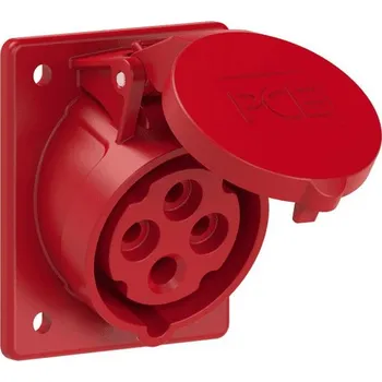 Elektrická zásuvka PC Electric 414-6tt zásuvka vestavná 4-pólová, 16A / 400V, 6h, IP44, šikmá, příruba 70x85mm
