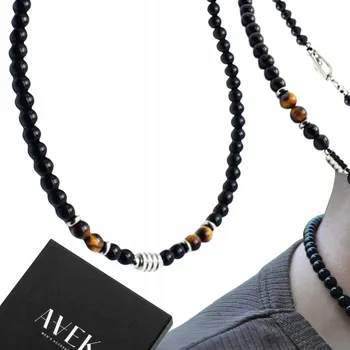 Náhrdelník PÁNSKÝ NÁHRDELNÍK Z KORÁLKŮ A ONYXU ŘETÍZEK JAKO DÁREK 56 CM