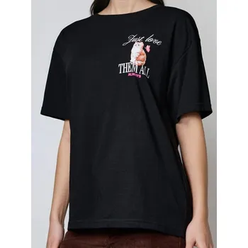 Dámské tričko Sinsay - Bavlněné oversize tričko s potiskem - černá - 612FG-99X - 612FG-99X-M