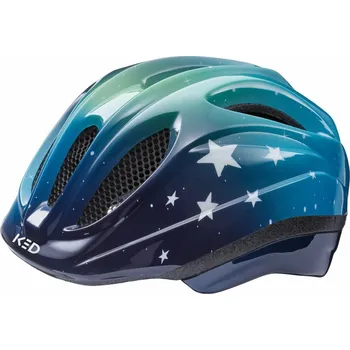 Cyklistická přilba přilba KED Meggy II Trend S/M stars blue green 49-53 cm (dětská cyklistická přilba s integrovanou zadní blikačkou, síťkou proti hmyzu a bezpečnostní certifikací EN 1078, vyrobená v Německu)