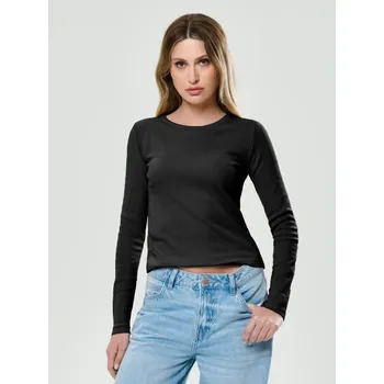 Dámské oblečení Sinsay - Tričko z&nbsp;žebrovaného úpletu - černá - 742EU-99X - 742EU-99X-S