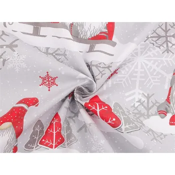 Vánoční bavlněná látka / plátno skřítek METRÁŽ - šedá světlá