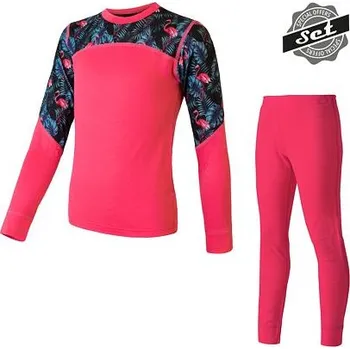 Dětské termo spodní prádlo SENSOR MERINO IMPRESS SET dětský triko dl.rukáv + spodky magenta/floral 20200014-05