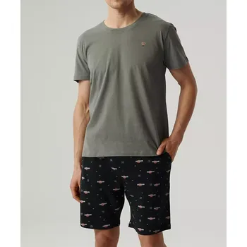 Pánské pyžamo Pánské pyžamo Atlantic NMP-384 v plné délce S-2XL khaki-černá S