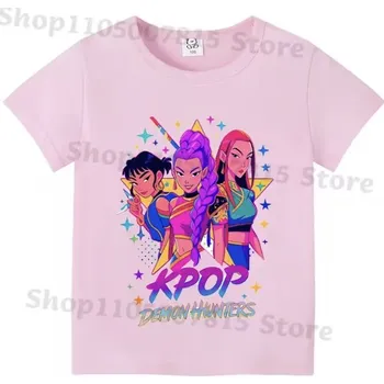 KPop Demon Hunters (Lovkyně démonů) Dětské barevné tričko s potiskem KPop Demon Hunters (růžové) Varianta: No. 3, Velikost: 160