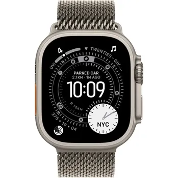 Apple Watch Ultra 3 49 mm, přírodní titan s přírodně titanovým milánským tahem S