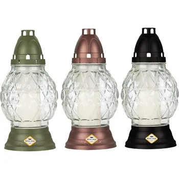 Smuteční dekorace Lampa hřbitovní KOSOČTVERCE skleněná 90g d13x25cm