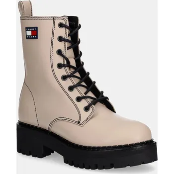 Dámská zimní obuv Kožené workery Tommy Jeans TJW URBAN LACE UP BOOT EN0EN02907 béžová 80X, EUR 39