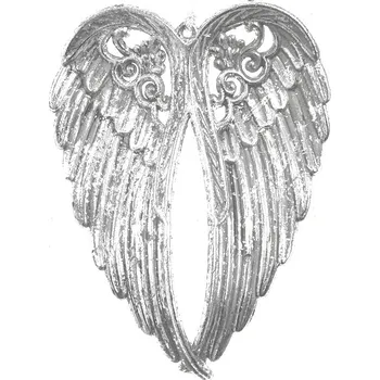 Vánoční dekorace křídla na pověšení 15 cm - stříbrná/bílá