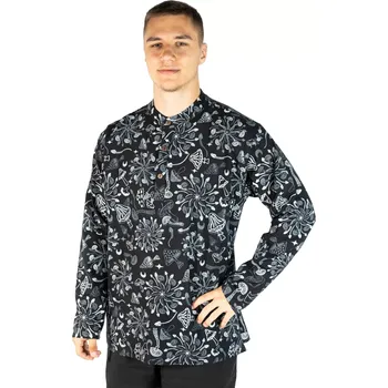 Pánská košile Kurta Mystic Mushrooms Black - pánská košile s dlouhým rukávem, Sittar XXL