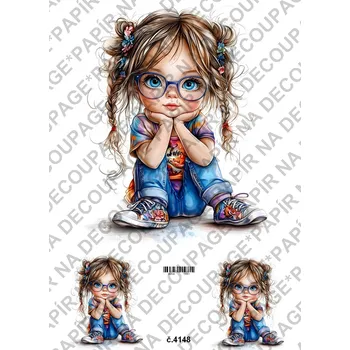 Umělecký papír Rýžový a soft papír na decoupage - Holčička s brýlemi - KB04148 Materiál: Soft, Rozměr: A4