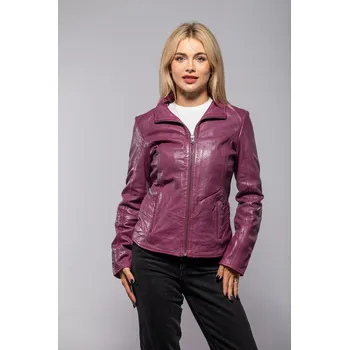 Dámská casual bunda Růžová kožená bunda s límcem GWWany Velikost XXL