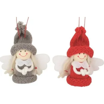 Vánoční dekorace Anděl v pletené čepici 7,5 cm na zavěšení