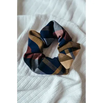 Tartanová gumička scrunchie modro-červeno-hořčicová