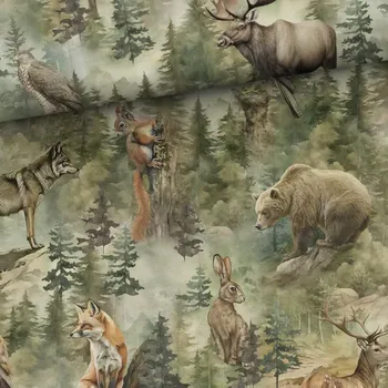 Úplet Les a lesní zvěř, zelenohnědá (E) (Hebké bavlněné úplety s elastanem )