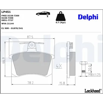 Brzdová destička Sada brzdových destiček, kotoučová brzda DELPHI LP451