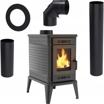 Litinová kamna na dřevo KRATKI K10, průměr 150, 10 kW + příslušenství KOZA/K10/150/ZESTAW