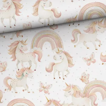 Úplet Pasteloví jednorožci (E) (Hebké bavlněné úplety s elastanem )